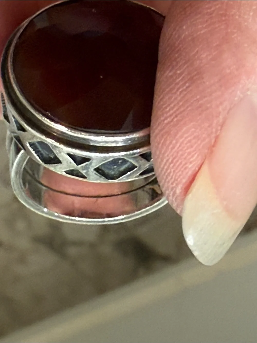 Sterling Silver 925 Chunky Ring Size 7 Brown Faceted Stone